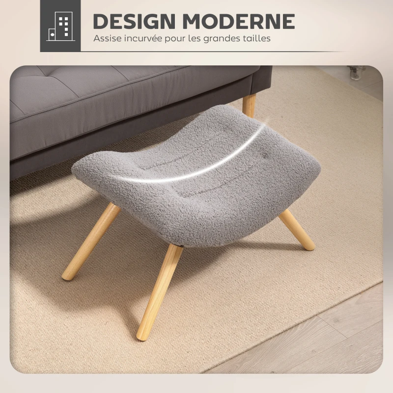 HOMCOM Repose pied salon ottoman pouf salon tabouret de canapé en tissu avec pieds en bois de hêtre, siège rembourré, gris