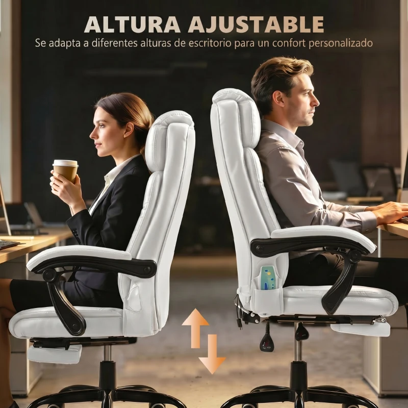 Vinsetto Silla de Oficina con 7 Puntos de Masaje con Reposapiés Retráctil Altura Ajustable Control Remoto y Tejido de PU Blanco