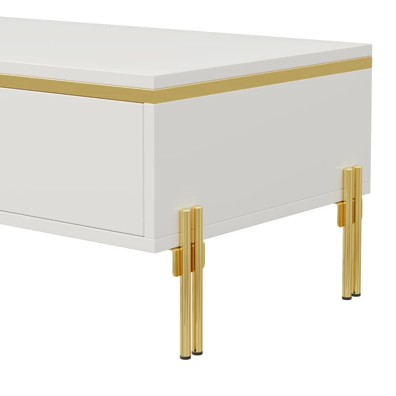 Spacious Coffee Table with 2 Hidden Drawers, Versatile Room Table for Italian-Style Rooms or Cream-Toned Spaces, 100L x 50W x 36H cm, White
