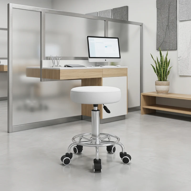 Vinsetto Taburete de Salón Regulable en Altura de Piel Sintética hasta 110 kg Ø42x50-64 cm Blanco
