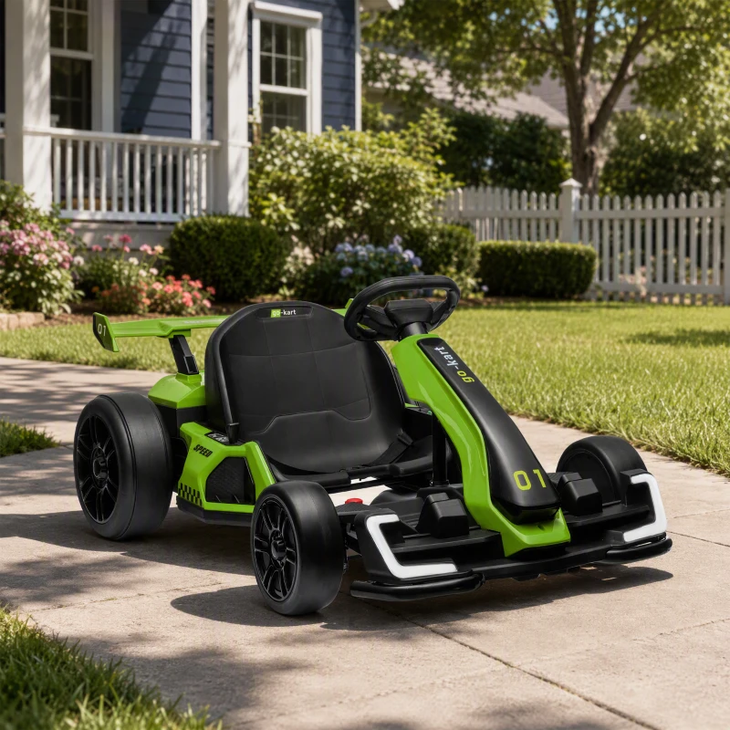 HOMCOM Go Kart Elettrico per Bambini 6-12 Anni 24V 12km/h con Seggiolino Regolabile, Verde