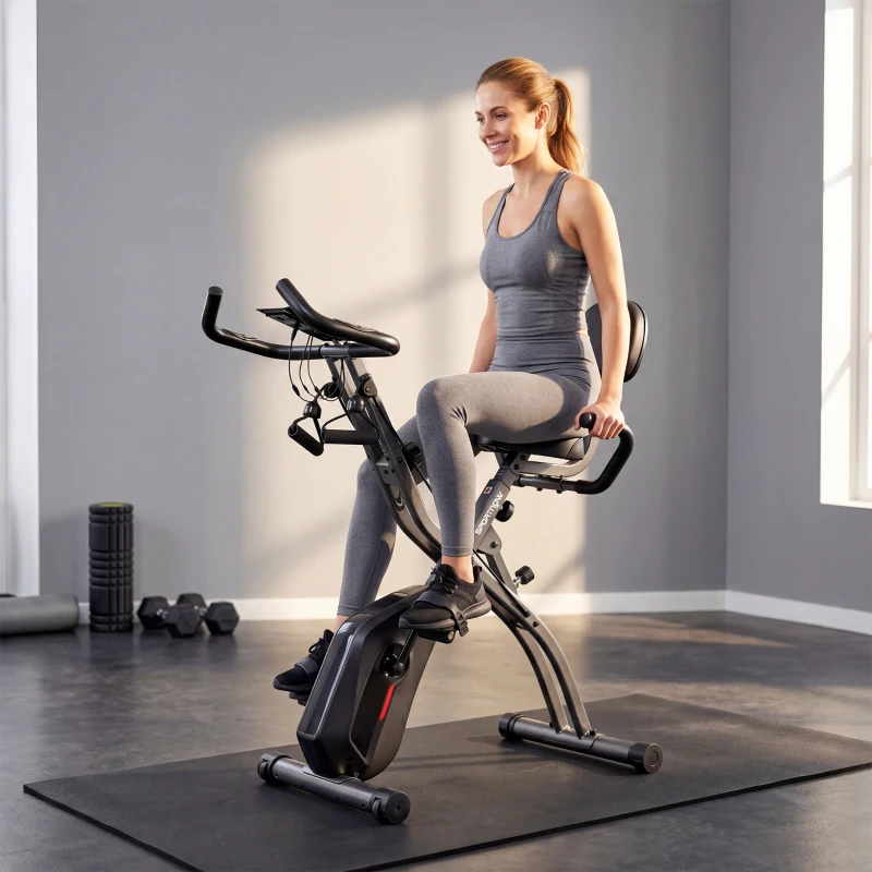 SPORTNOW Vélo d'Appartement Pliable Vélo de Fitness 3 en 1 Silencieux Connecté Kinomap Bluetooth et Zwift 105x53,5x109cm Noir