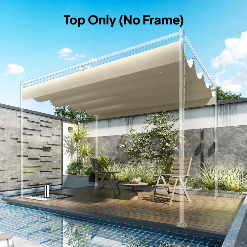 Outsunny Techo de Repuesto Retráctil 4x3,5 m para Marco de 4x3 m Toldo de Tela Solo para Cenador Jardín con 8 Orificios Crema