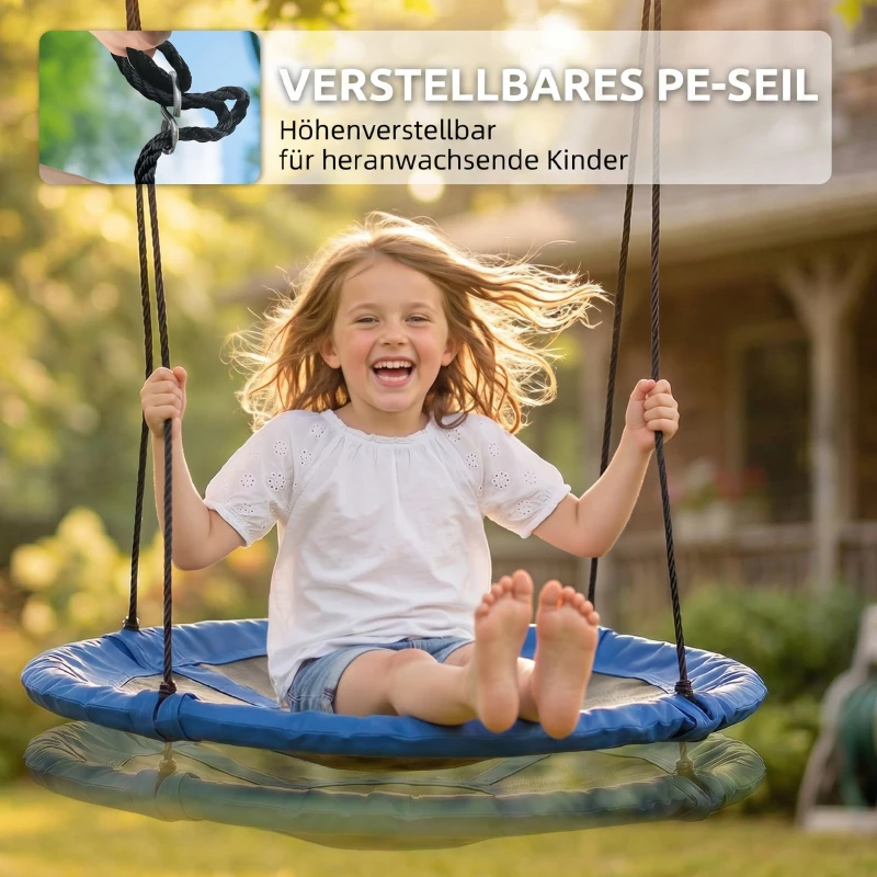 Outsunny Nestschaukel, wetterfest, bis 100 kg, längenverstellbare Seile, Φ110 cm, Blau