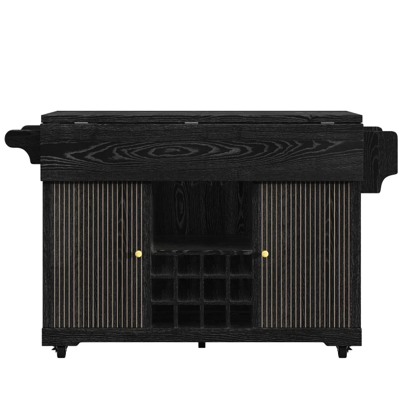 Foldable Serving Trolley with Ample Storage and Snack Racks, Mobile Kitchen Island for Balconies or Dining Room, 142.5L x 40W x 95H cm, Black