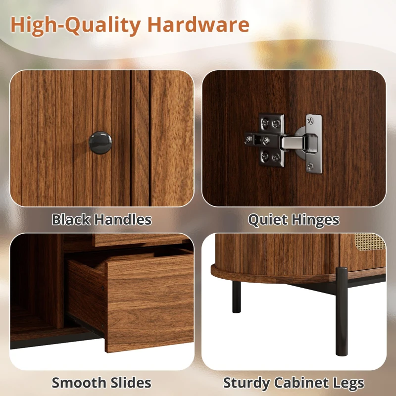 Spacious Sideboard with 3 Drawers and Adjustable Shelves, Stylish Cabinet for Living Room or Entryway, 140L x 38W x 77.5H cm, Walnut