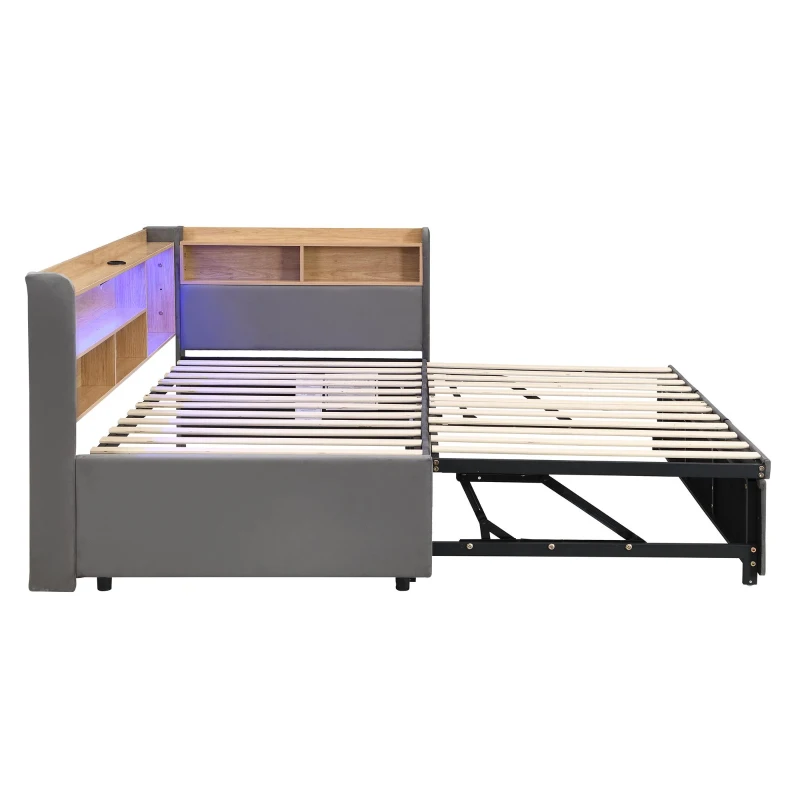 Practical Upholstered Daybed with Pull‑Out Trundle, Perfect Bed Frame for Studios, Living Rooms, or Guest Spaces, 201L x 105W x 85H cm, Grey