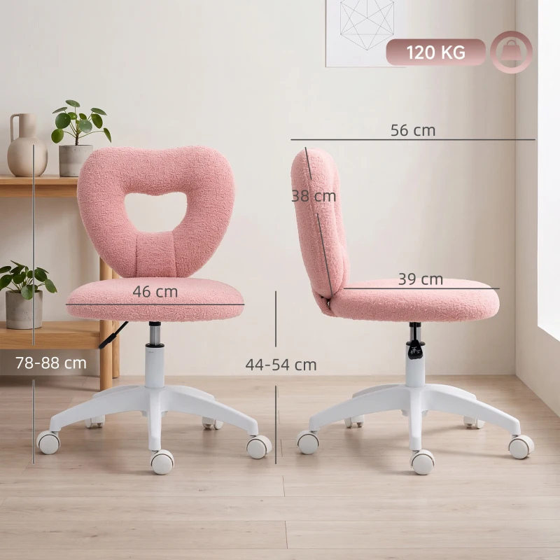 HOMCOM Schreibtischstuhl, Bürostuhl, Herzförmige Rückenlehne, gepolstert, Rosa