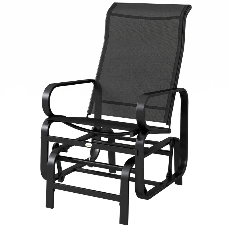 Outsunny Outdoor Gliding Rocking Chair with Sturdy Metal Frame Garden Comfortable Swing Chair, Black