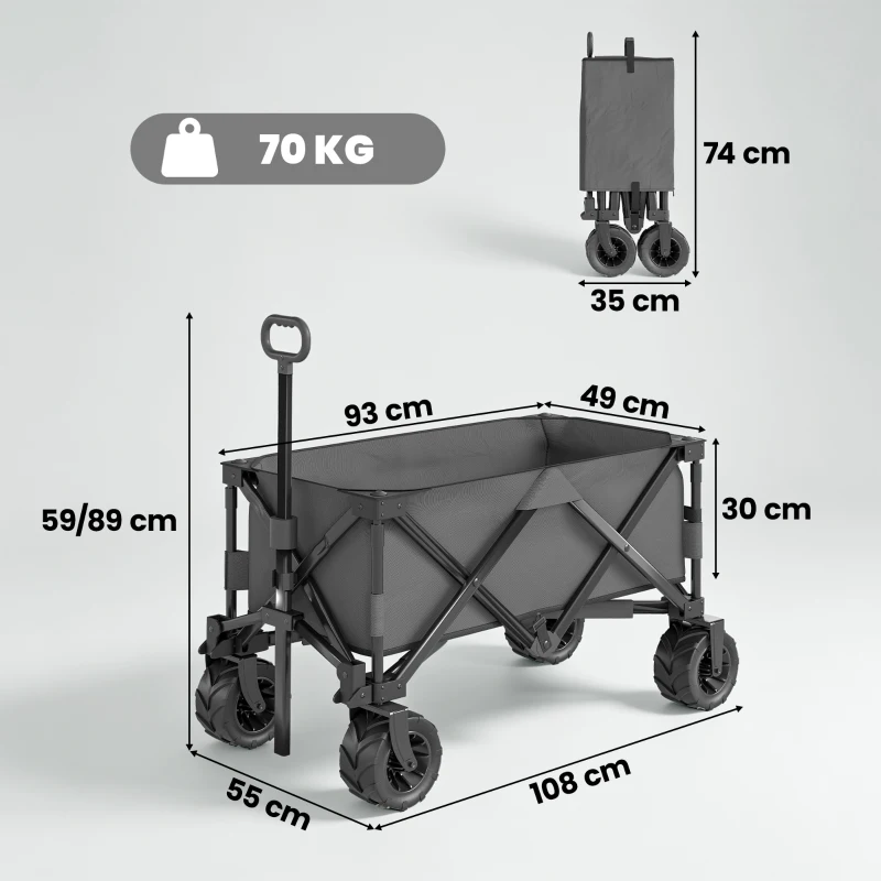 Outsunny Carro de Jardín Plegable Carga 70 kg con Ruedas Delanteras Giratorias 360° y Altura del Manillar Ajustable Gris Oscuro