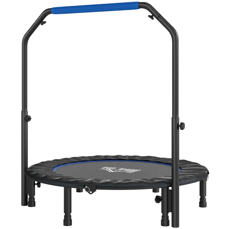 HOMCOM Cama Elástica Plegable Ø114 cm con Mango Ajustable Marco de Acero para Entrenamiento Piernas Cuerpo Azul y Negro