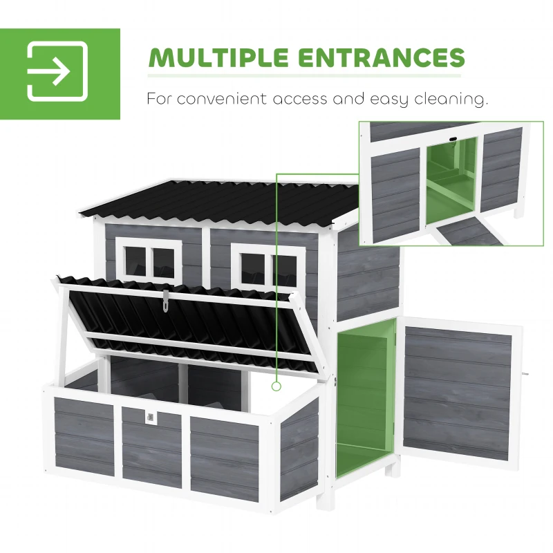 PawHut Gallinero para Exterior de Madera 100x86x100cm 2-4 Gallinas Nido Bandeja Extraíble Techo Impermeable Perchas Gris Claro