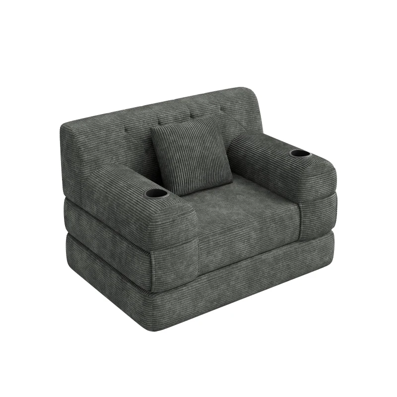 1-Seater Sleeper Sofa with Metal Frame and High-Density Foam, Convertible Chair Bed for Living Rooms or Home Offices, 107L x 80W x 81H cm, Dark Gray