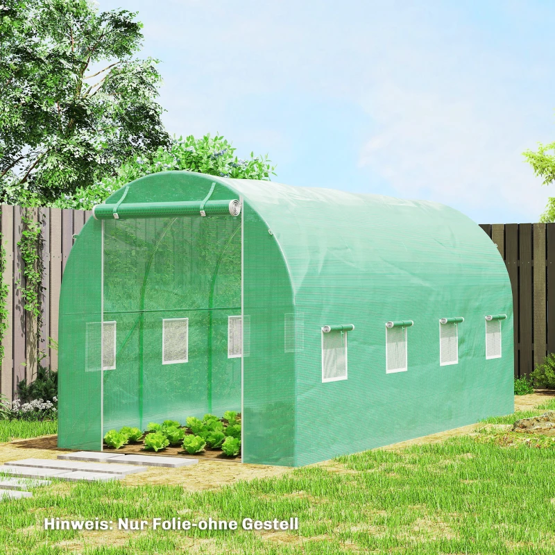 Outsunny Gewächshausfolie 4 x 2 m, wasserdicht Gartenfolie mit Tür, 8 Fenster, UV Schutz, Reißfest Polyethylen NUR Folie Grün