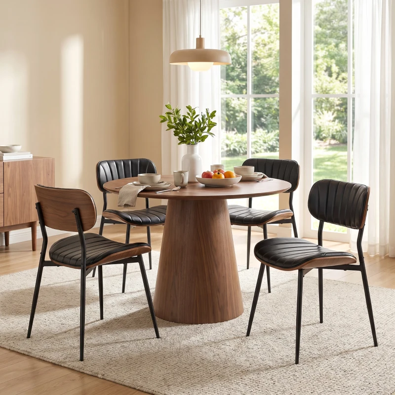 HOMCOM Esszimmerstühle 2er Set Küchenstühle Moderne Polsterstuhl mit Sitzfläche aus Kunstleder, Geschwungener Rückenlehne