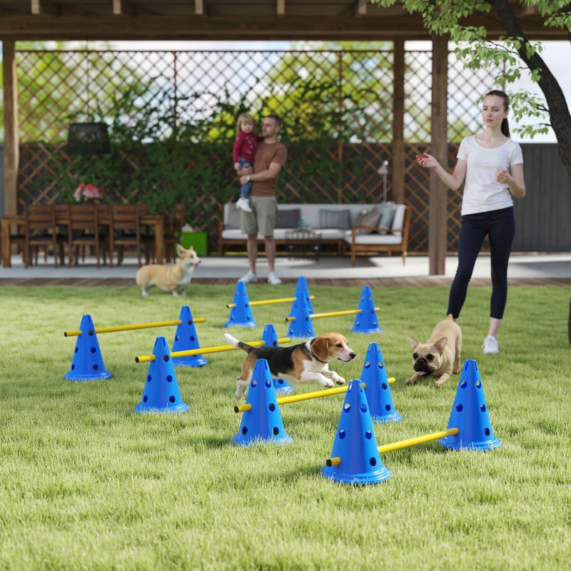 PawHut Agility Set Hunde 6-teiliges Agility-Ausrüstung für Hundetraining Steckhürdenset mit 12 Kegel 6 Hürden Tragetasche