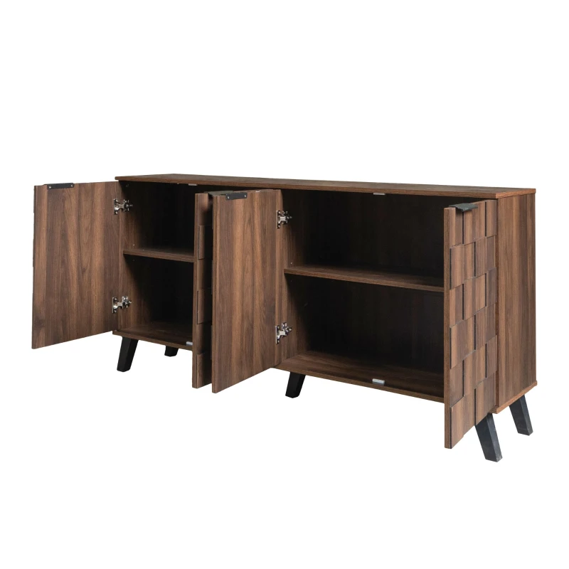Generous 4-Door Sideboard with Adjustable Shelves, Versatile Cabinet for Living rooms, Bedrooms, or Entryways, 150L x 35W x 78H cm, Wood