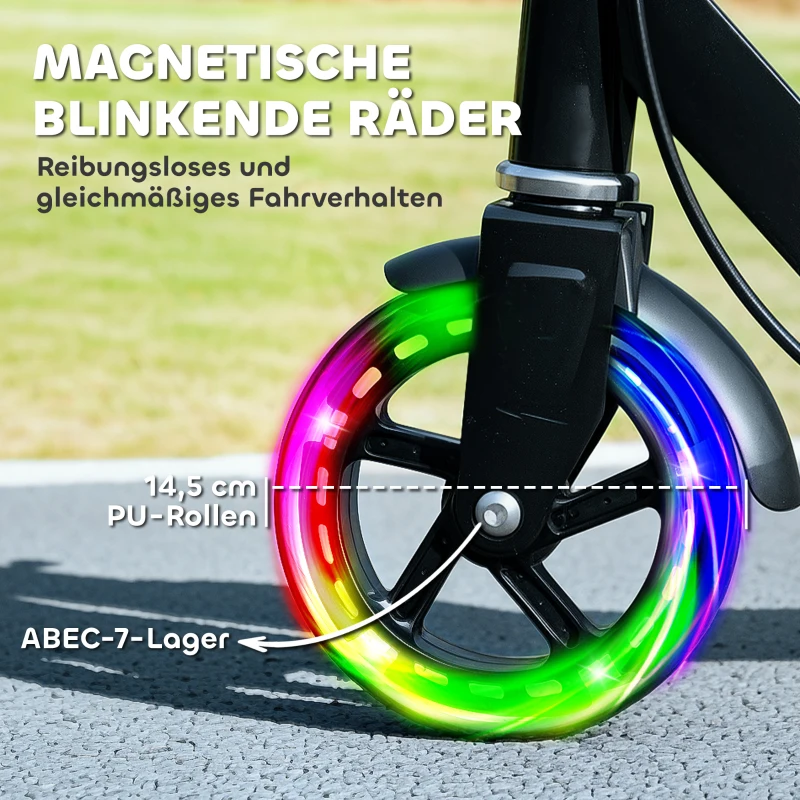 AIYAPLAY Kinderroller, Doppelte Bremsen, Metallrahmen, Fußstütze, faltbar, 3-8 Jahre, Schwarz