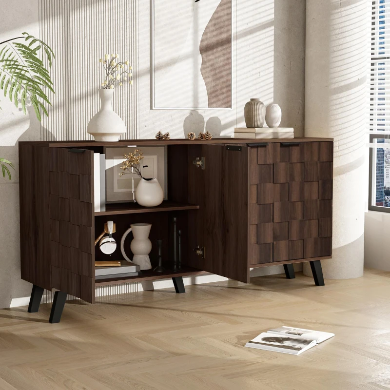 Generous 4-Door Sideboard with Adjustable Shelves, Versatile Cabinet for Living rooms, Bedrooms, or Entryways, 150L x 35W x 78H cm, Wood