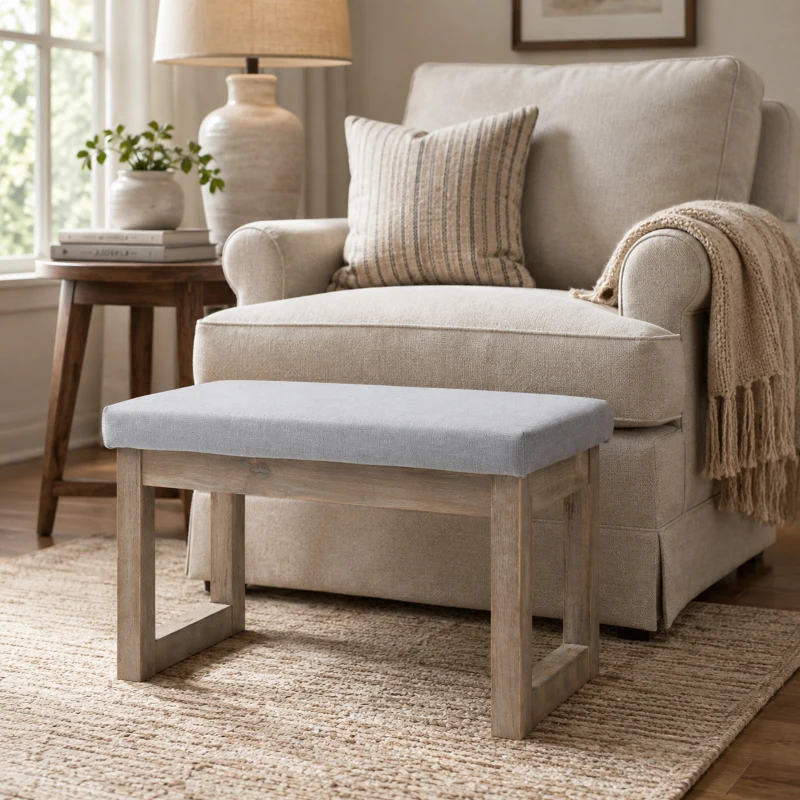 HOMCOM Fußbank im Skandi-Design, Sitzhocker, Fußhocker, 68 cm x 38 cm x 42 cm, Grau + Natur