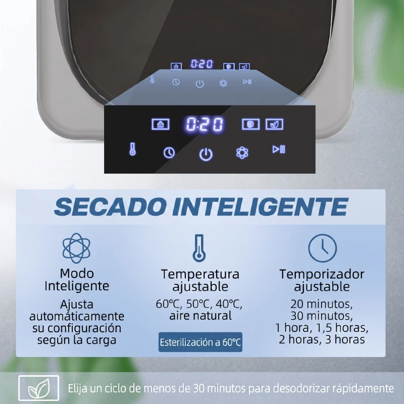 HOMCOM Secadora de Evacuación 3 kg 800W con Pantalla Táctil Control de Tiempo y Temperatura Función Antiarrugas Plata