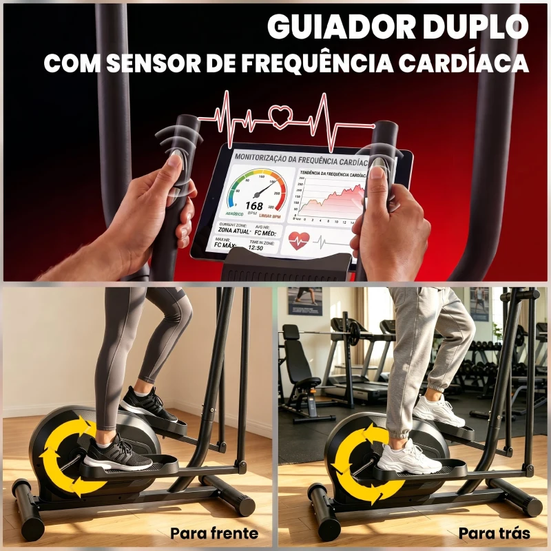 SPORTNOW Bicicleta Elíptica Silenciona com Bluetooth Compatível com App Resistência Ajustável em 8 Níveis e Ecrã LCD 100x52x153 cm Preto e Amarelo