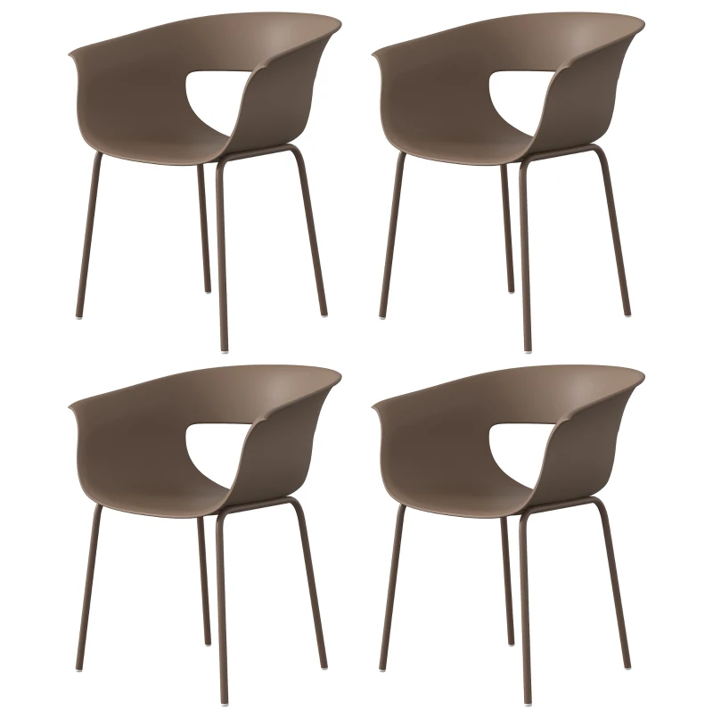 Outsunny Gartenstühle 4er Set ergonomisch Balkonstühle mit Ausschnittdesign Armlehne Wetterfest rostbeständig Kaffee
