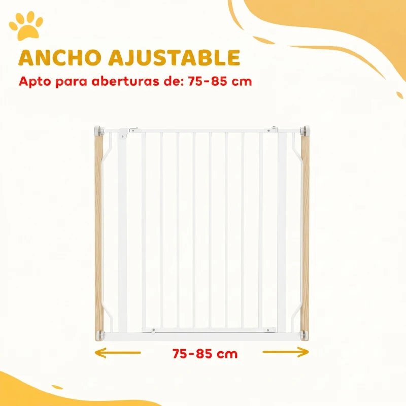 PawHut Barrera de Seguridad para Perros 75-85 cm para Puertas y Escaleras Apertura en Dos Sentidos Doble Bloqueo Blanco