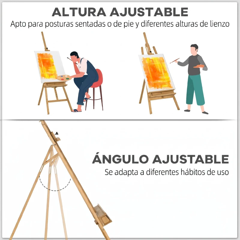 Vinsetto Caballete de Pintura Plegable de Madera 235 cm con Altura y Ángulo Ajustables Estante Natural