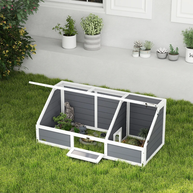 PawHut Schildkrötenbox, Outdoor Schildkrötengehege, bodenloses Design, leicht zu öffnen, Schildkrötenhaus, Hellgrau(m-10)