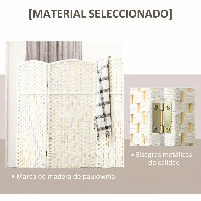 HOMCOM Separador de Ambientes de 3 Paneles Biombo Plegable 135x180 cm Pantalla de Privacidad de Polipropileno Blanco
