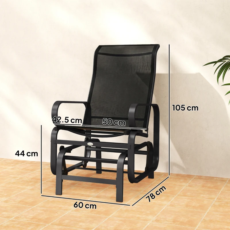 Outsunny Outdoor Gliding Rocking Chair with Sturdy Metal Frame Garden Comfortable Swing Chair, Black
