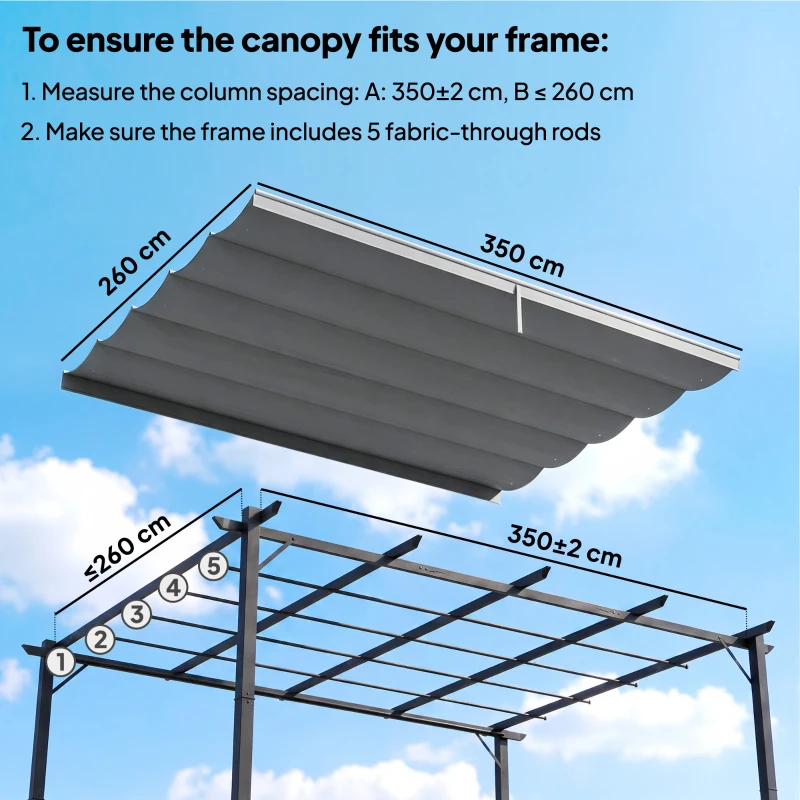 Outsunny Retractable Pergola Cover, 3.5 x 2.6 m Replacement Canopy Fabric for 4 x 3 m Frame, Roof Top Only, Light Grey