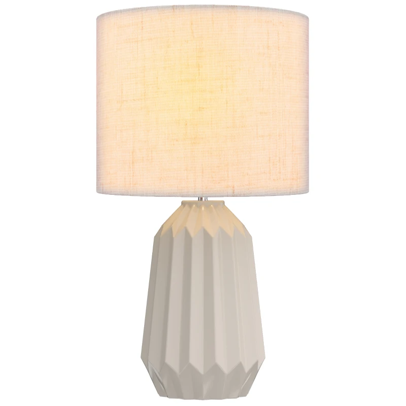 HOMCOM Tischlampe, Tischleuchte, Nachttischlampe mit Leinenschirm, Wippschalter, Schreibtischlampe, 22 x 22 x 39 cm, Beige