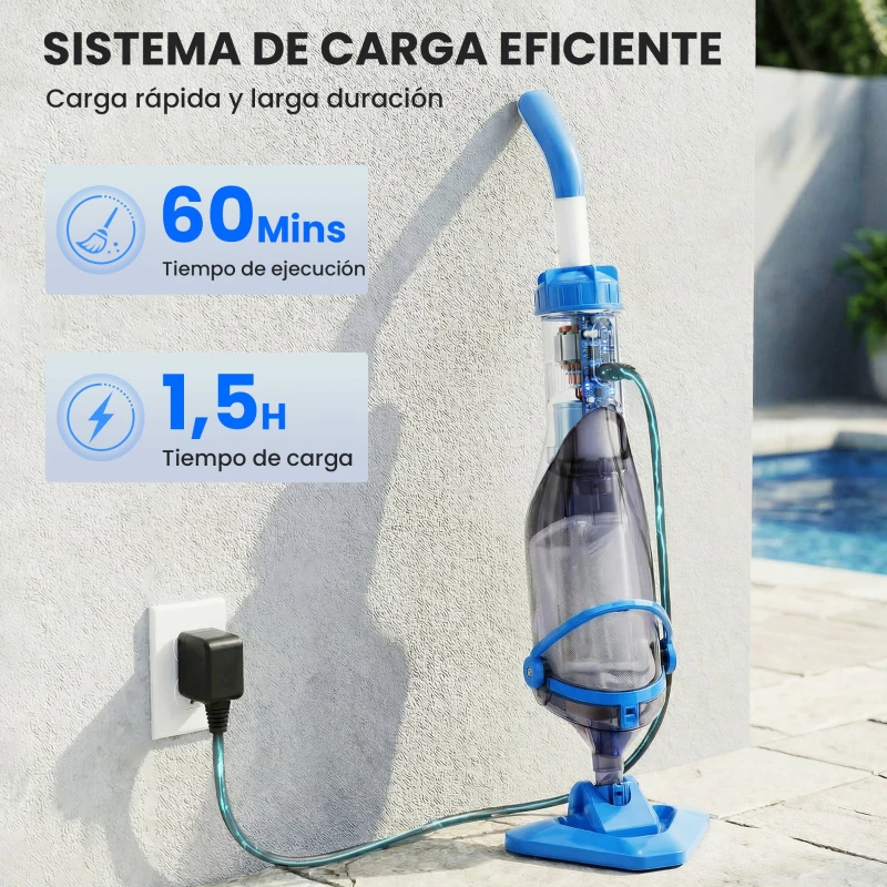 Outsunny Limpiafondos de Piscina Manual Inalámbrica con Cepillo y Barra Ajustable de 63-150 cm para Piscinas Pequeñas Azul