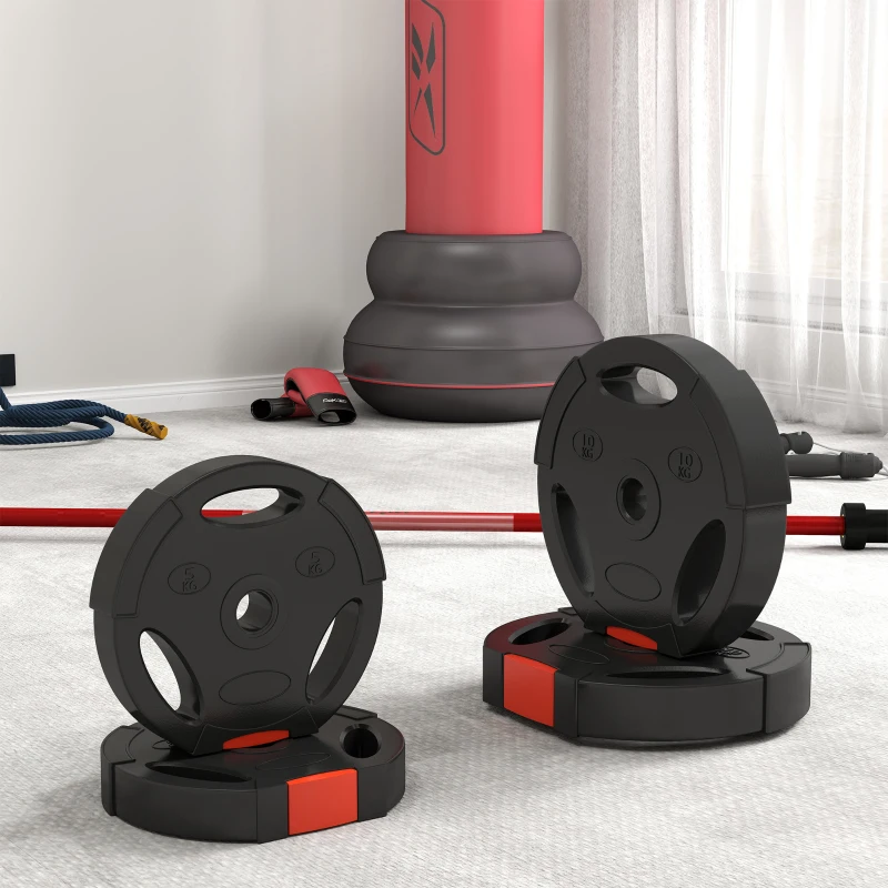 SPORTNOW Zestaw 4 ciężarków do hantli, 2 x 5 kg/10 kg, zestaw obciążników do sztangi 2,5 cm, średnica otworu 30 mm, kolor czarny
