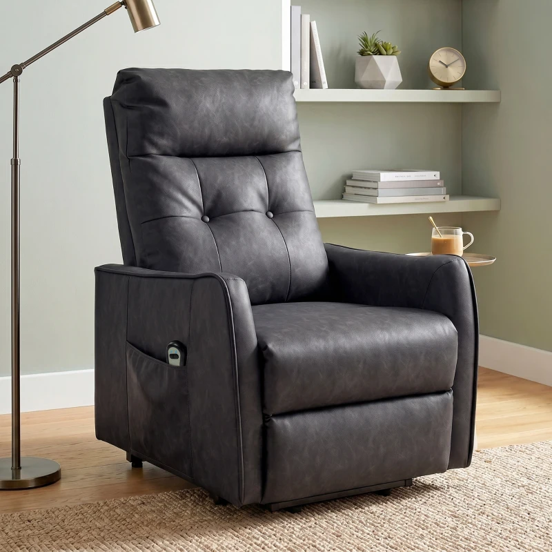 HOMCOM Sillón Relax Reclinable Eléctrico Levanta Personas de Cuero PU Control Remoto Asiento con Resorte Reposapiés Gris