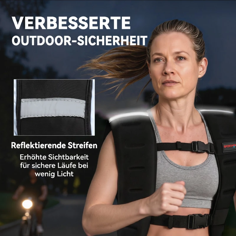 SPORTNOW Gewichtsweste 10 KG Trainingsweste mit Reflektierenden Streifen verstellbaren Gurten Laufweste Damen Herren
