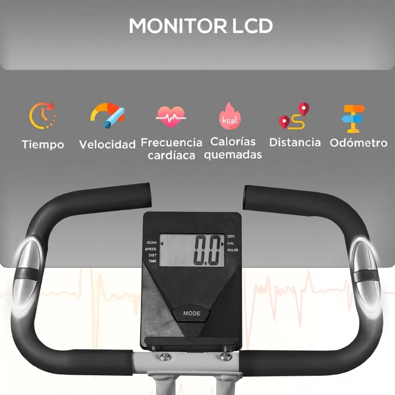 SPORTNOW Bicicleta Estática Plegable 8 Niveles Resistencia Magnética Monitor LCD Asiento Ajustable Sensor Ritmo Soporte Teléfono