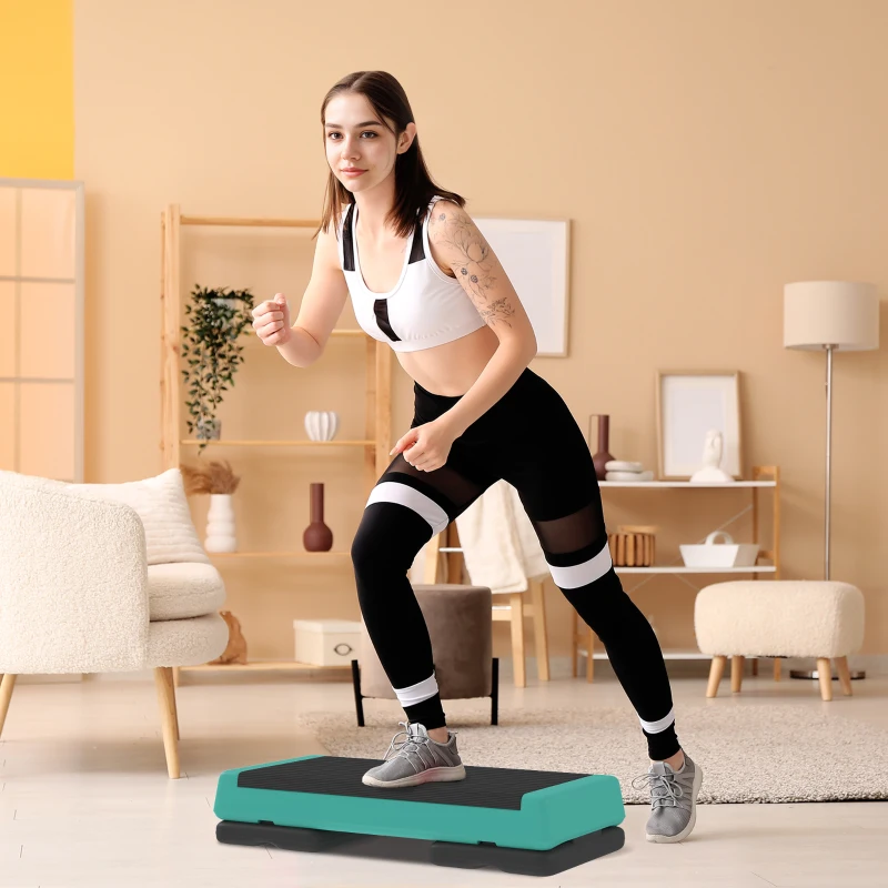 SPORTNOW Step de Aeróbic Step para Fitness Antideslizante Altura Regulable 3 Niveles 77x36x20,5cm Verde y Negro