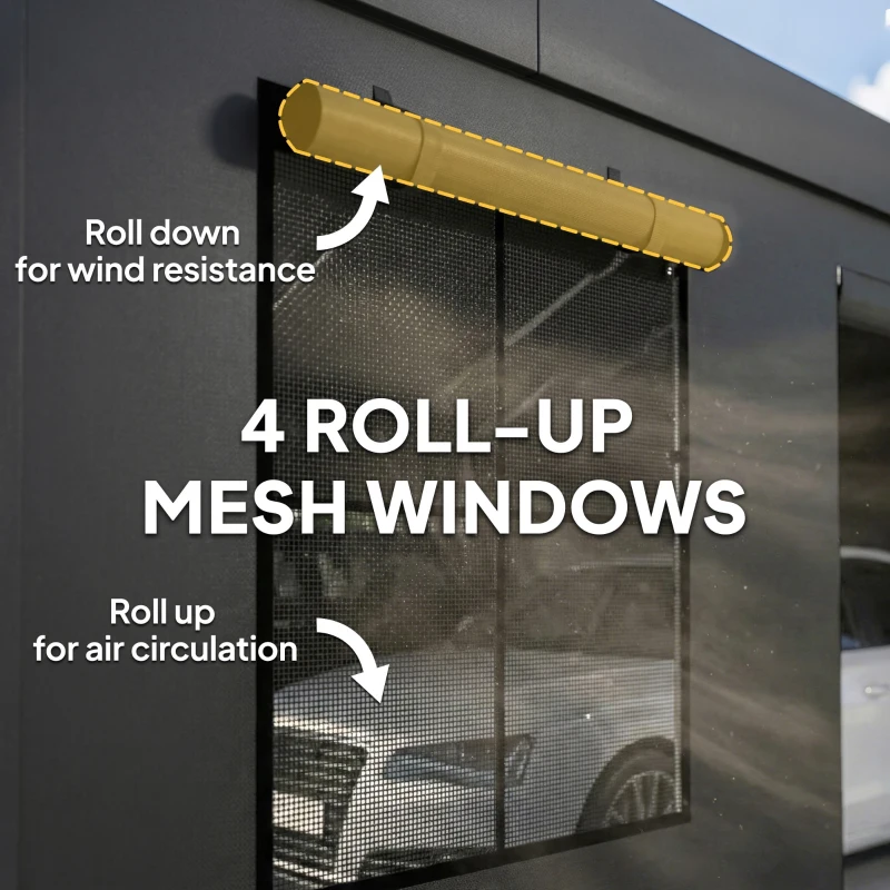 Outsunny 3 x 6 m Heavy Duty Carport, Portable Garage Car Canopy Tent with Galvanised Frame, Doors, Windows, Dark Grey