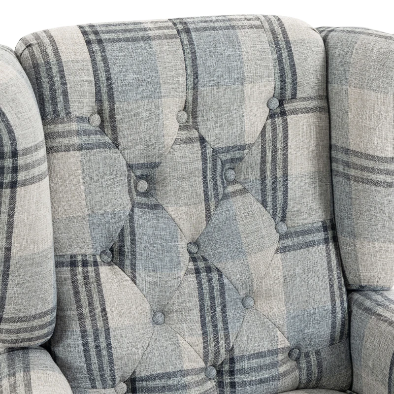 HOMCOM Faux Linen Armchair with Thick Spring Cushion, Wingback Accent Chair with High Back, Solid Wood Legs, Mixed Plaid