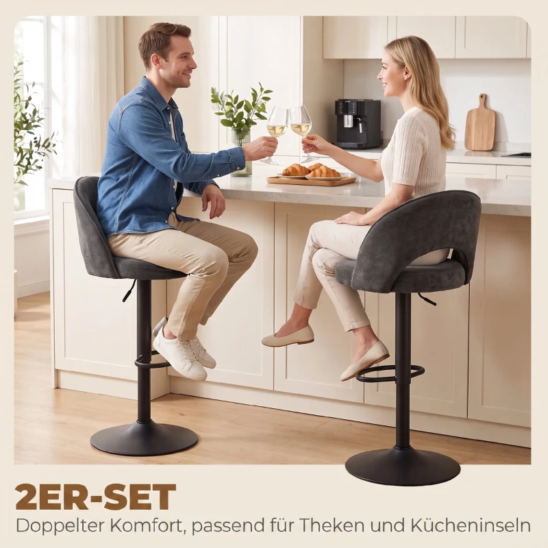 HOMCOM Barhocker 2er-Set, höhenverstellbar und drehbar, für Theke, Dunkelgrau