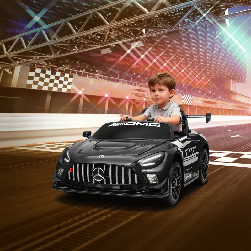 AIYAPLAY Mercedes-Elektroauto, Aufsitzauto für Kinder, 12V Batterie, LED-Lichter, Musikfunktion, Hupe, 3-8 Jahre, Schwarz
