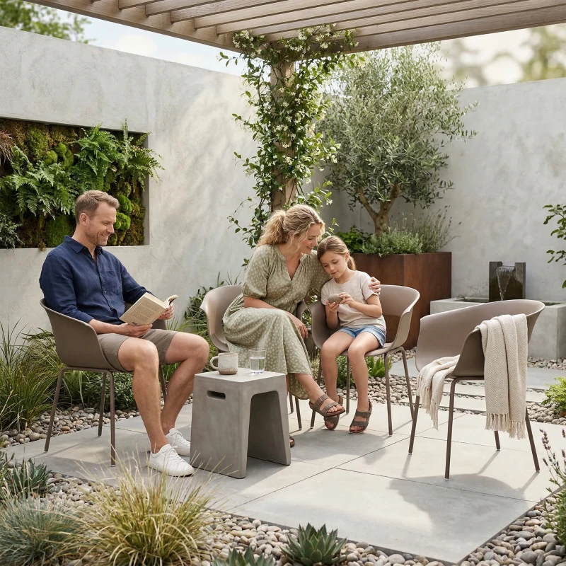 Outsunny Gartenstühle 4er Set ergonomisch Balkonstühle mit Ausschnittdesign Armlehne Wetterfest rostbeständig Kaffee