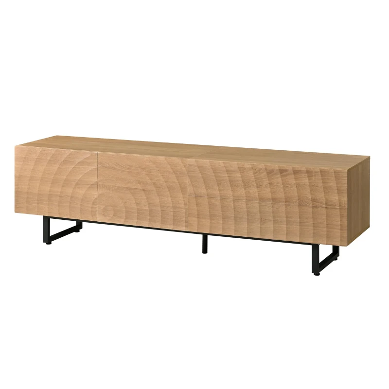 Practical TV Cabinet with 2-Door Cabinet and 2 Drawers, Solid TV Stand with Metal Legs and Particleboard Frame, 180L x 38W x 51.5H cm, Wood
