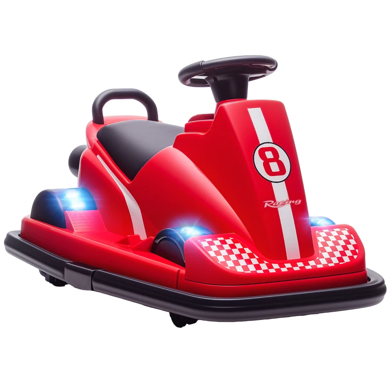 AIYAPLAY Autoscooter für Kinder, um 360 Grad drehbar, Lenkrad, LED-Lichter, Musikfunktion, 3-8 Jahre, Rot