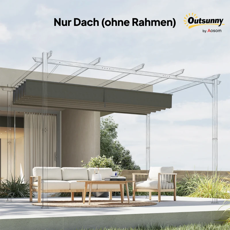 Outsunny Ersatzdach für 3 x 3 m Pergola, einziehbar, mit Regenabflusslöchern, wetterfest, Polyester, 250 x 255 cm Hellgrau