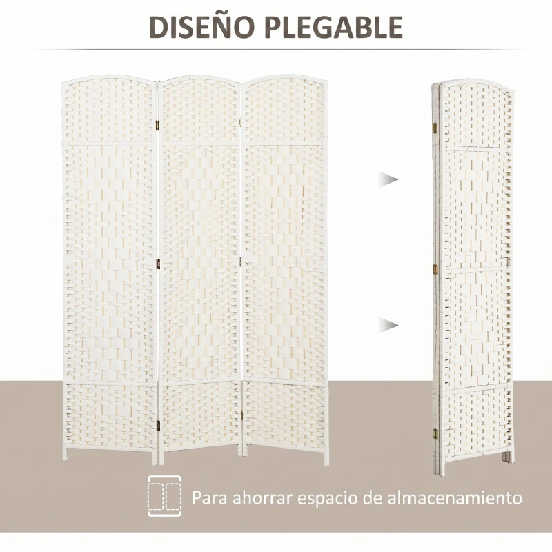 HOMCOM Separador de Ambientes de 3 Paneles Biombo Plegable 135x180 cm Pantalla de Privacidad de Polipropileno Blanco