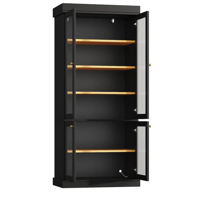 Modern Freestanding Display Cabinet with Height-Adjustable Shelves, LED Lighted Tall Showcase for Industrial Interiors, 80L x 40W x 180H cm, Black